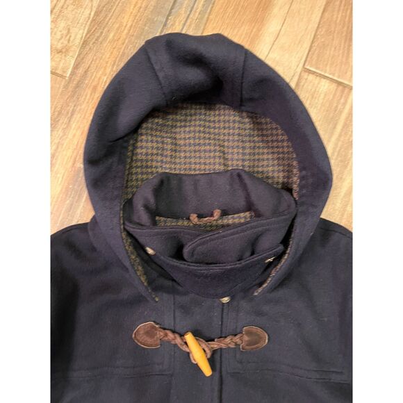 LL Bean Vintage Duffle Coat Womens Navy Blue Lambs Wool Hooded Lined Large - Picture 8 of 13